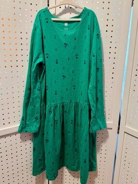 Tea Collection Girls Green Floral Long Sleeve Drop Waist Dress - Size 16